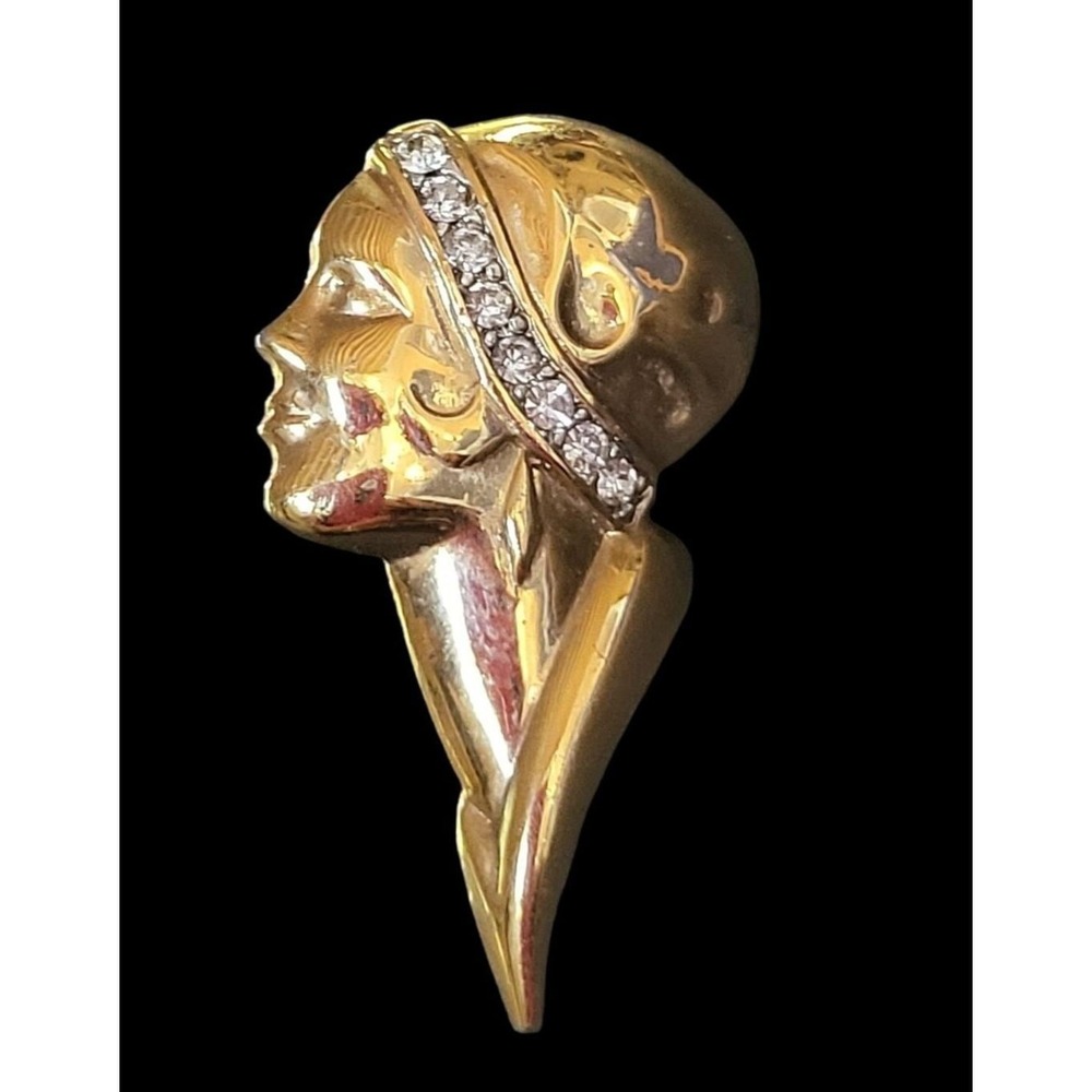 Trifari Rare Art Deco Flapper Revival Brooch Gold Tone Rhinestone Signed Vintage